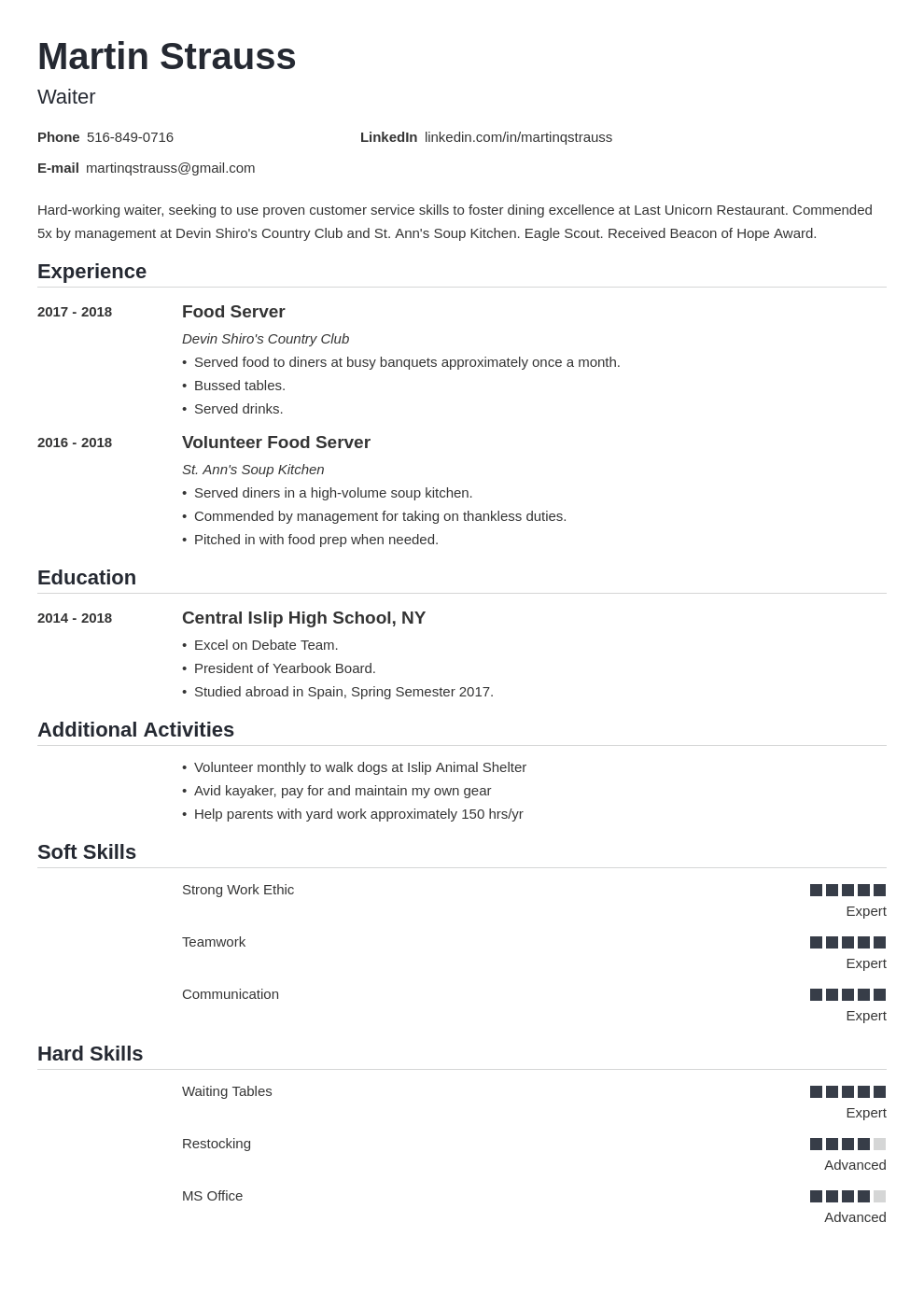 Resume With No Work Experience Template