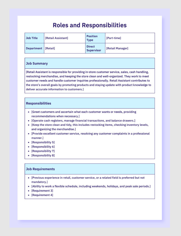 Roles and Responsibilities Template Roles and Responsibilities Template