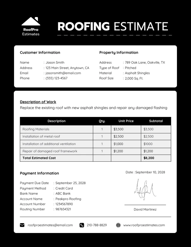 Roof Estimate Template Roof Estimate Template