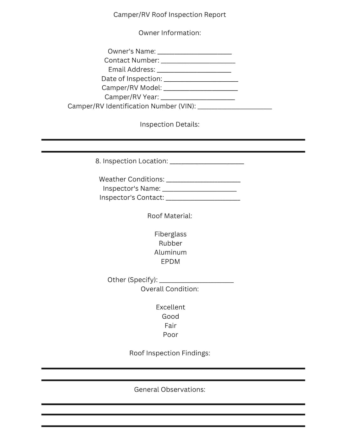 Roof Inspection Checklist Template