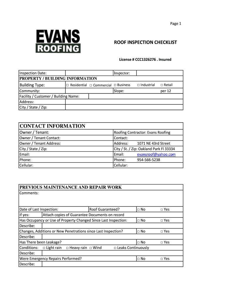 Roofing Checklist Template