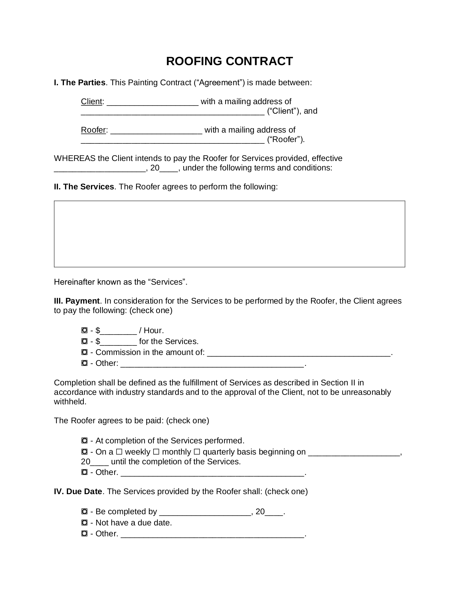 Roofing Contract Template
