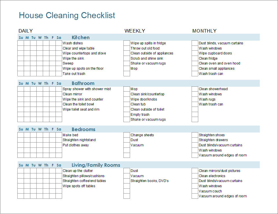 Room Cleaning Checklist Template