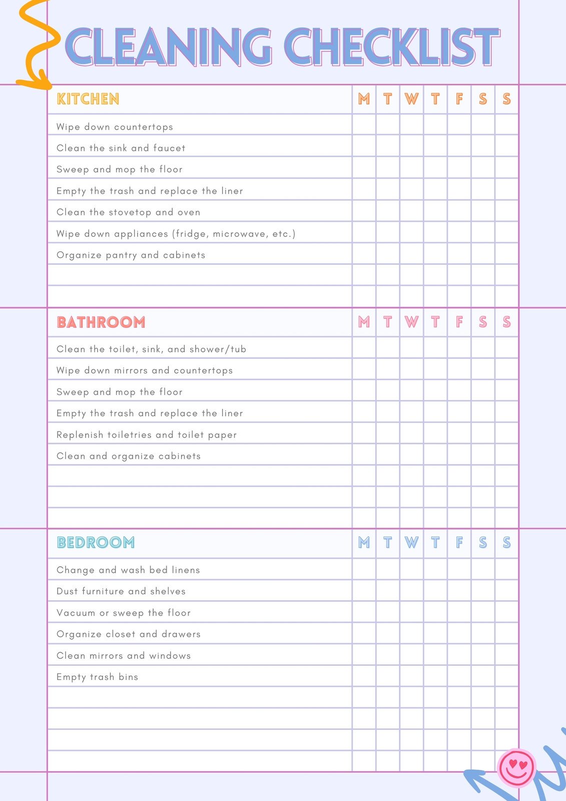 Room Cleaning Checklist Template