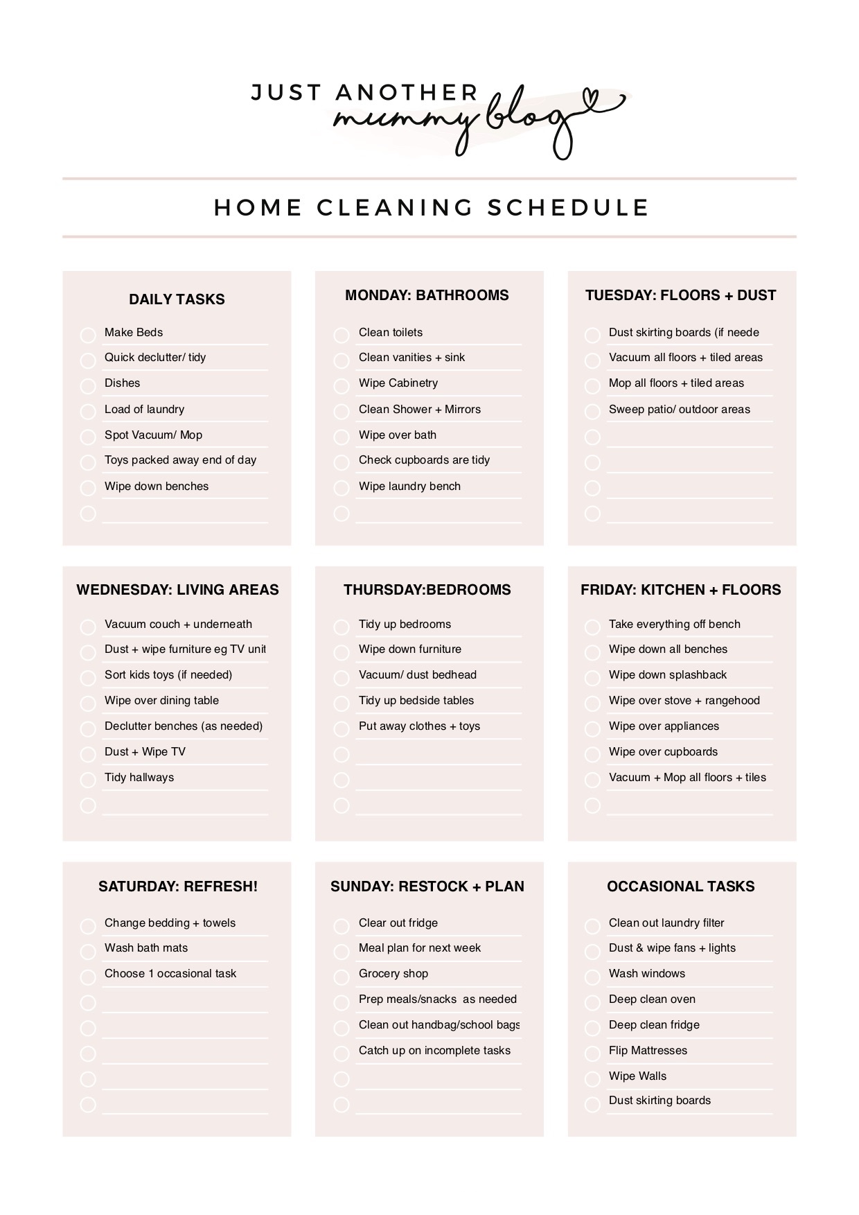 Room Cleaning Checklist Template