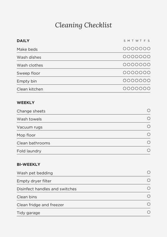 Room Cleaning Checklist Template
