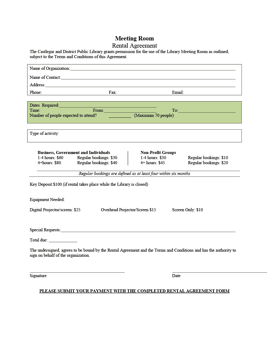 Room Rental Agreement Template