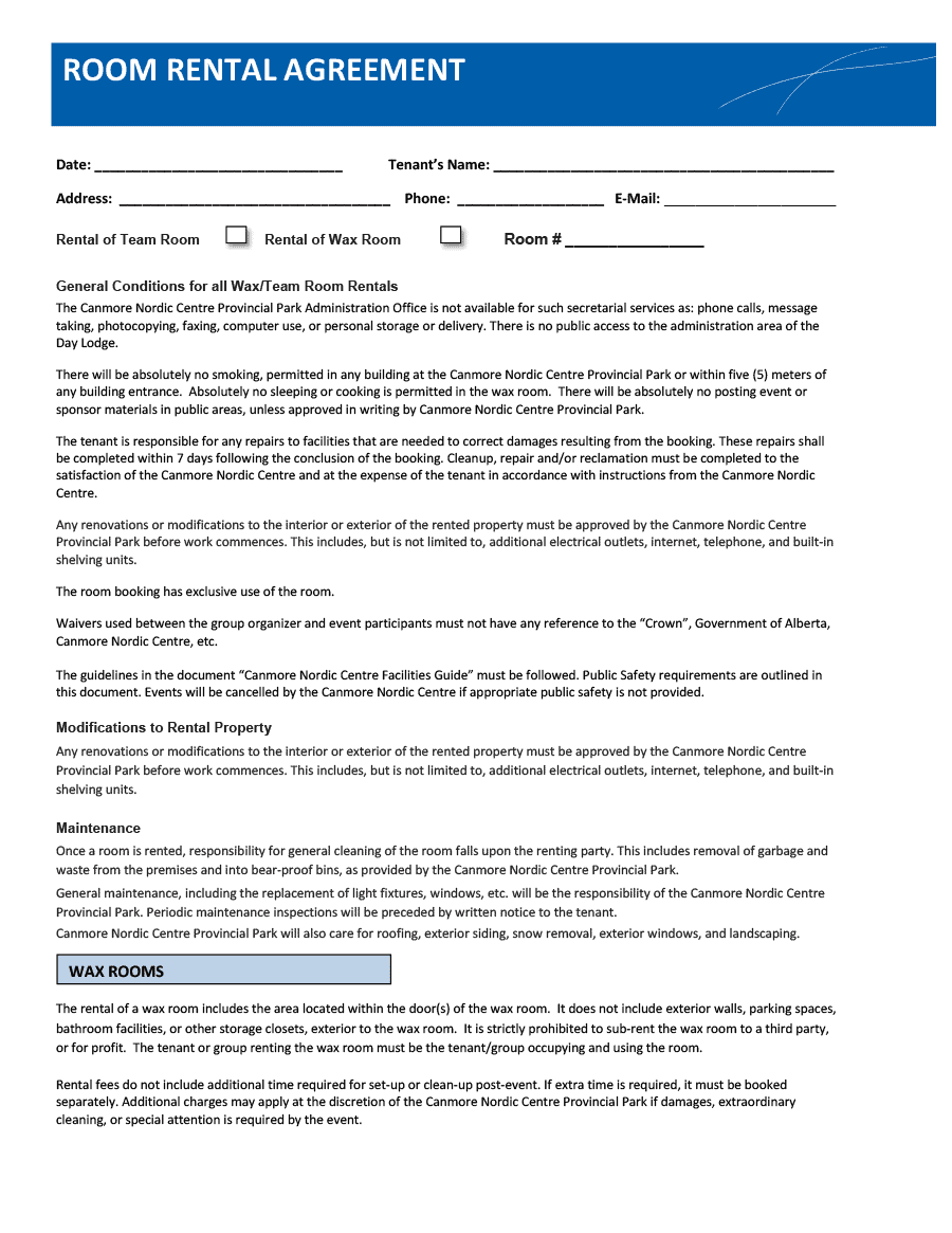 Room Rental Agreement Template
