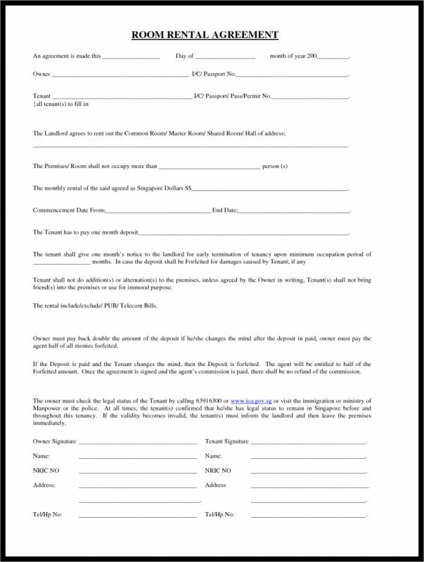Room Rental Agreement Template