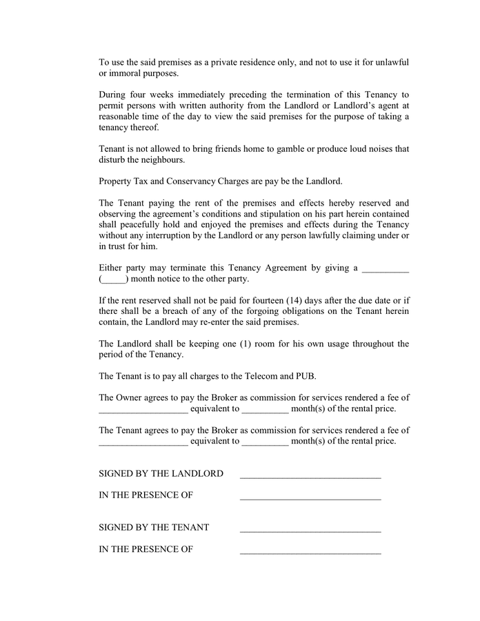 Room Rental Agreement Template