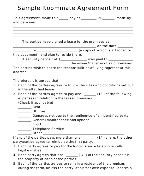 Roommate Agreement Template