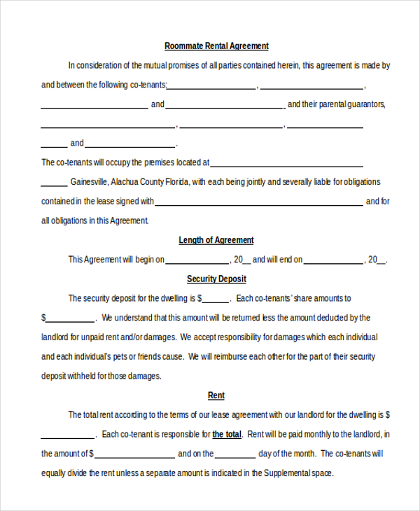 Roommate Agreement Template