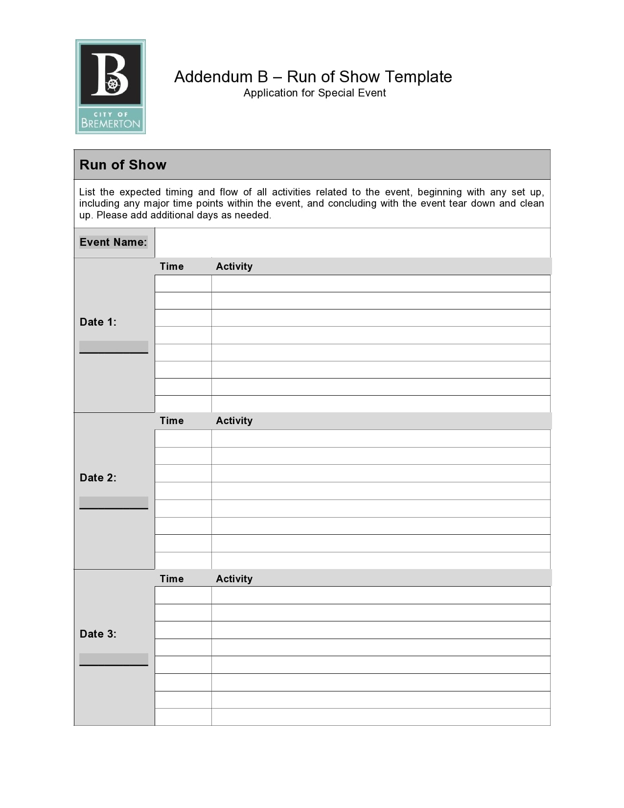 Run of Show Template Run of Show Template