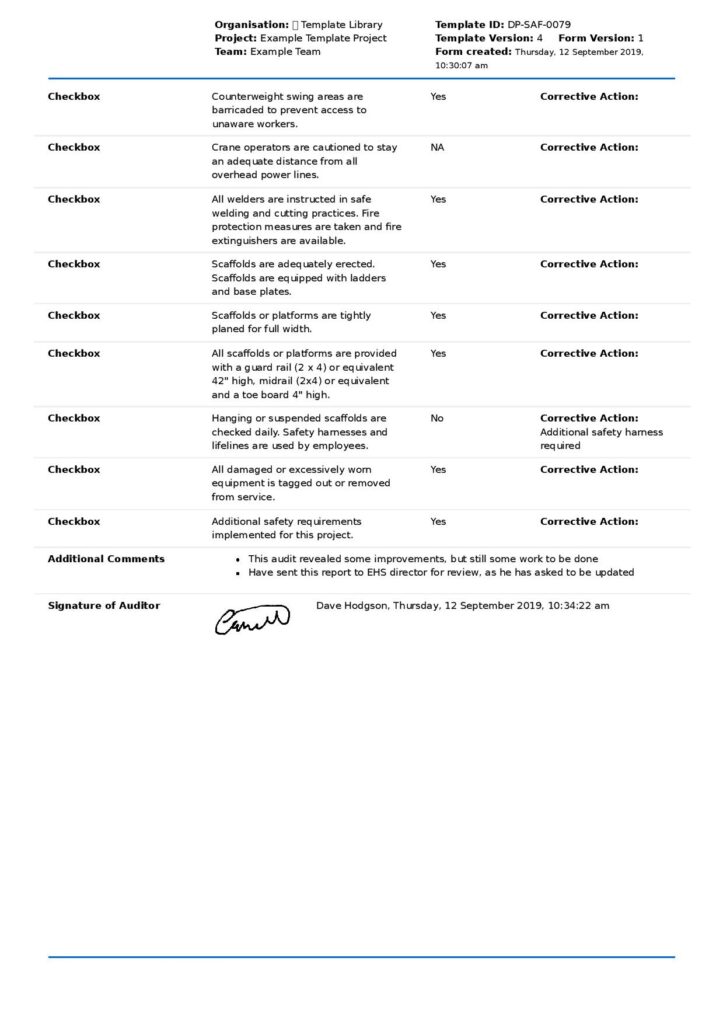 Safety Audit Checklist Template