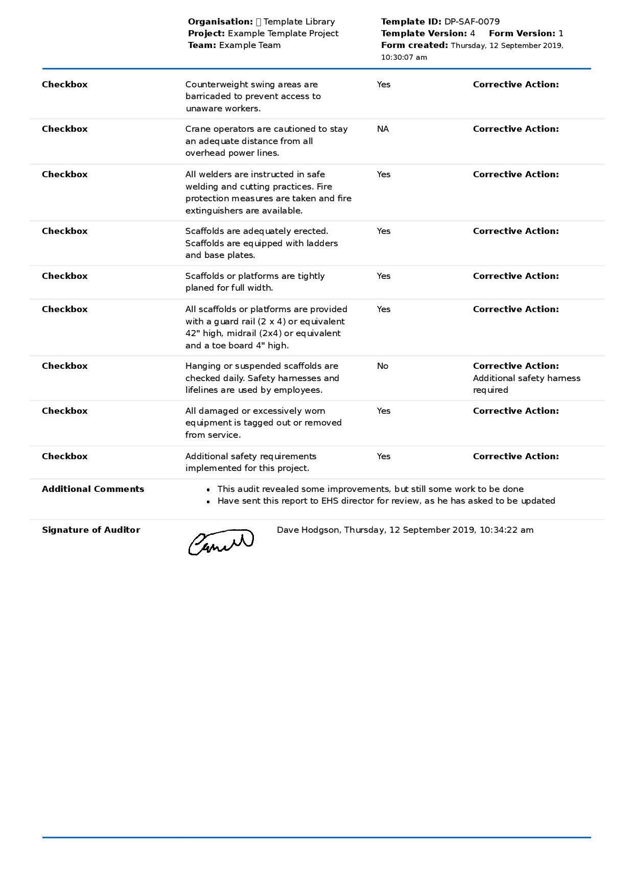 Safety Audit Checklist Template