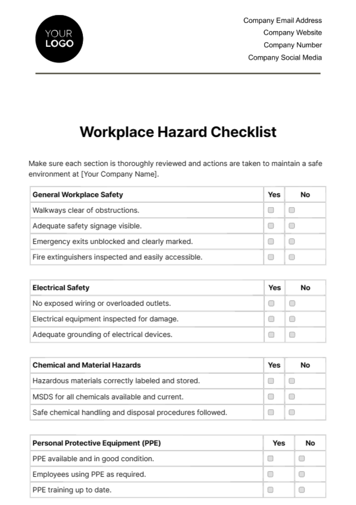 Safety Audit Checklist Template