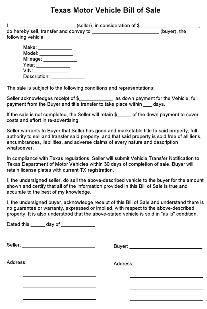 Sales Contract Template For a Car
