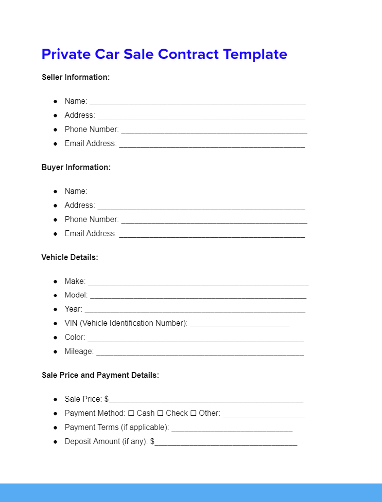 Sales Contract Template For a Car