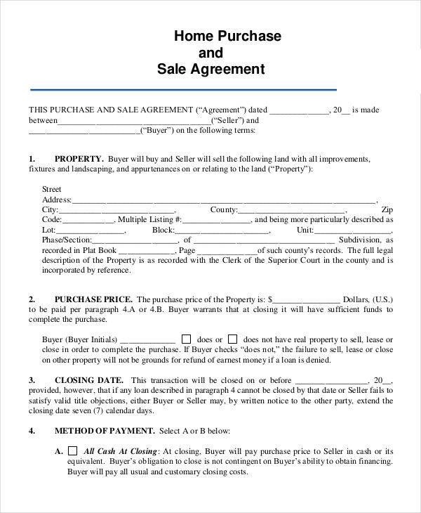 Sales Contract Template For a Home