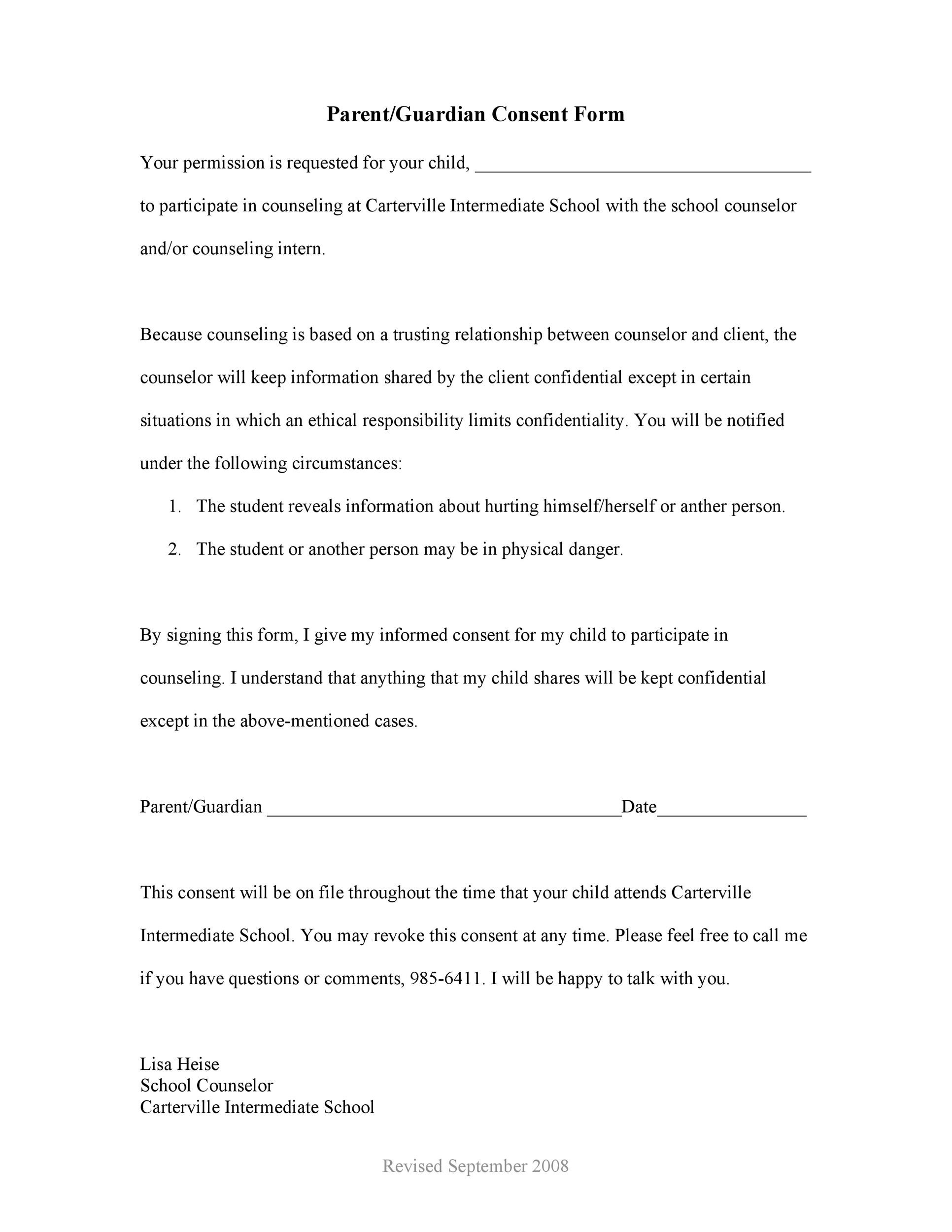 Sample Parent Consent Form Sample Parent Consent Form