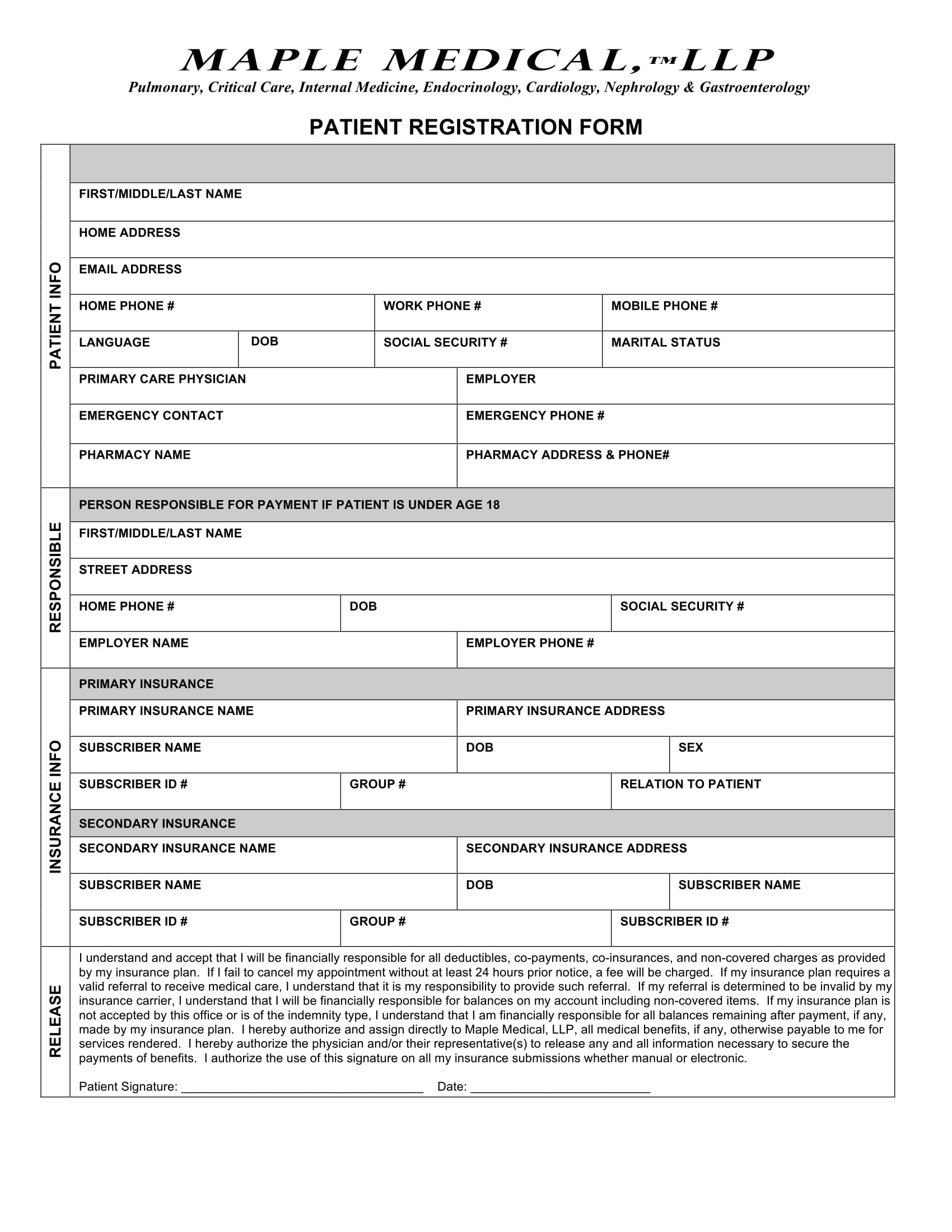 Sample Patient Registration Form Sample Patient Registration Form