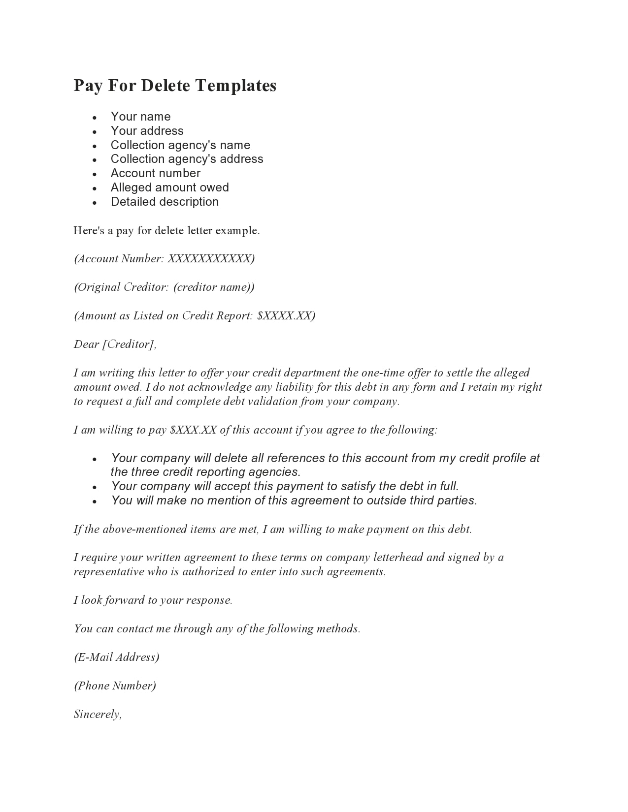 Sample Pay-for-Delete Letter Template Sample Pay-for-Delete Letter Template