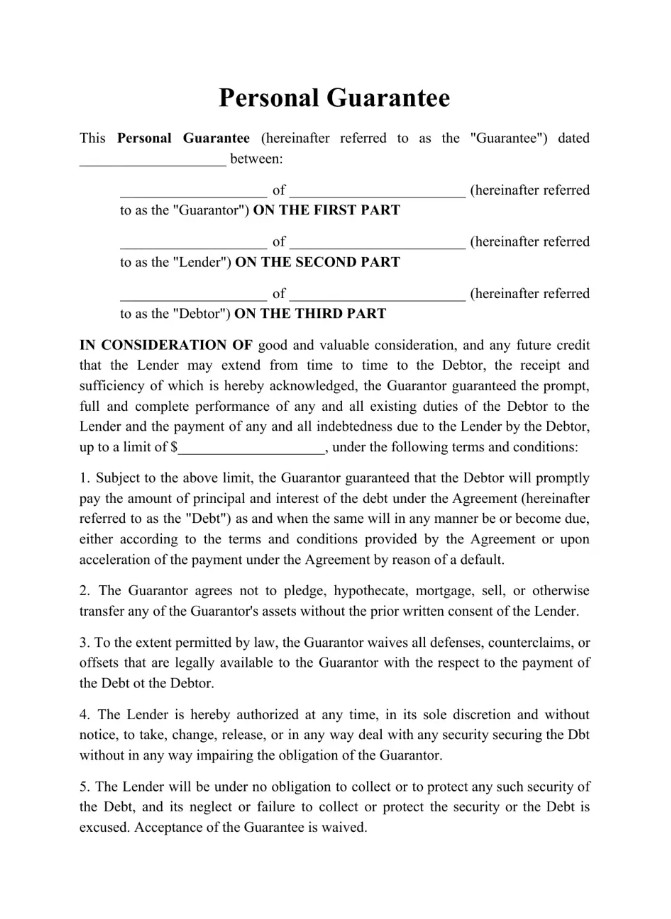 Sample Personal Guarantee Template Sample Personal Guarantee Template