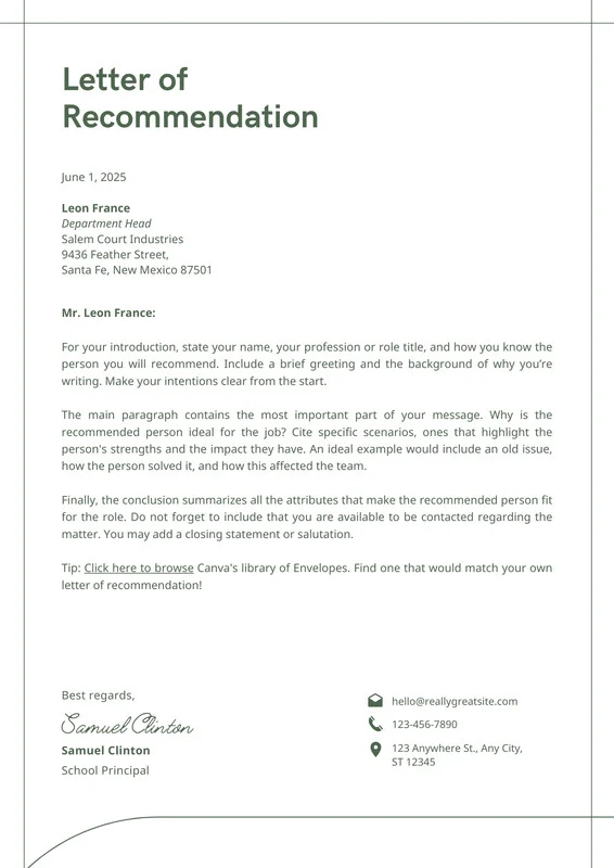 Sample Personal Letter of Recommendation Template Sample Personal Letter of Recommendation Template