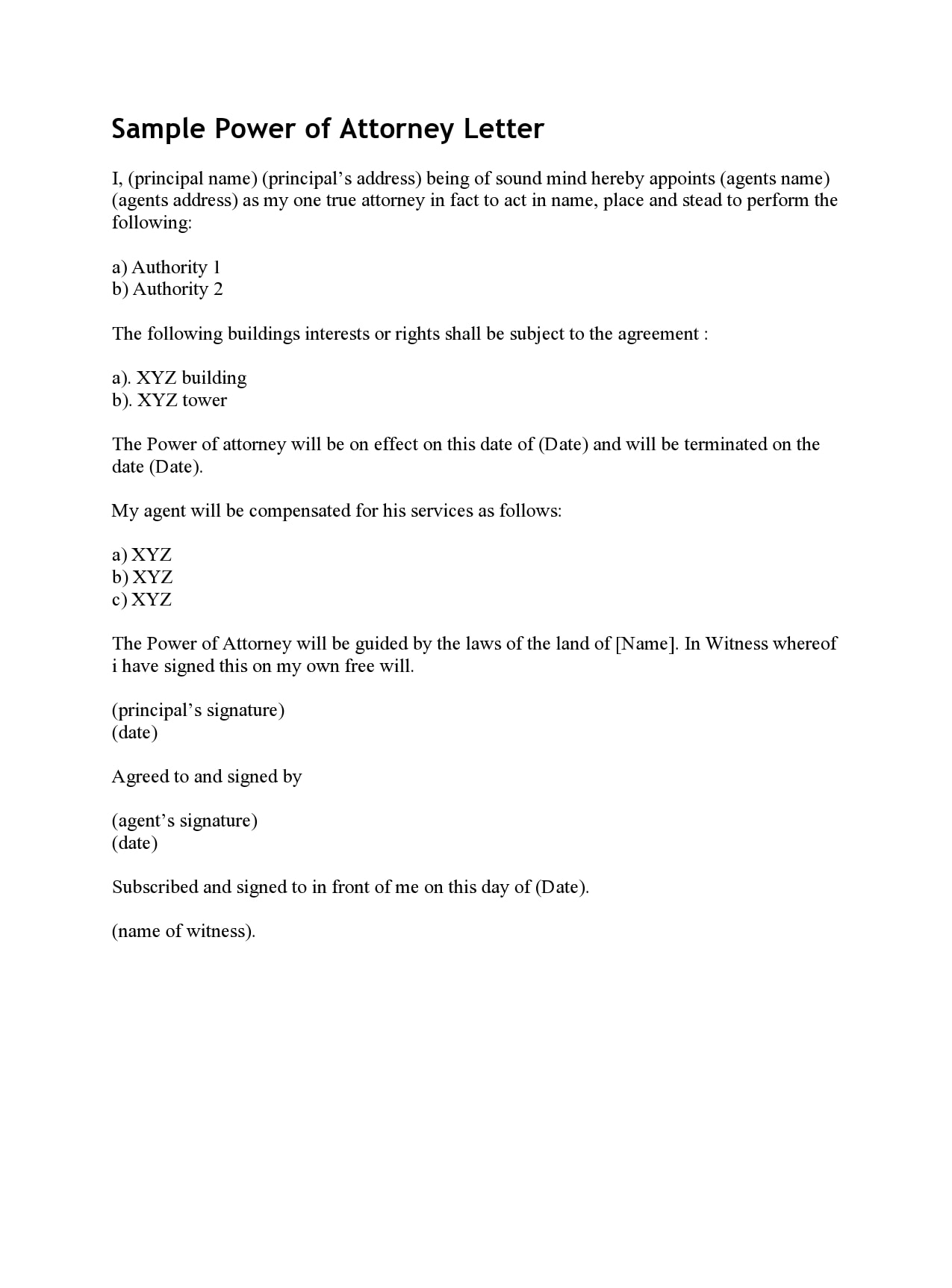 Sample Power of Attorney Letter Template Sample Power of Attorney Letter Template