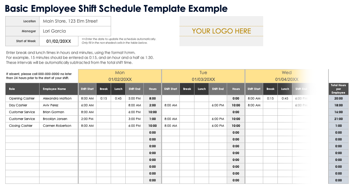 Sample Production Shift Schedule Template Sample Production Shift Schedule Template