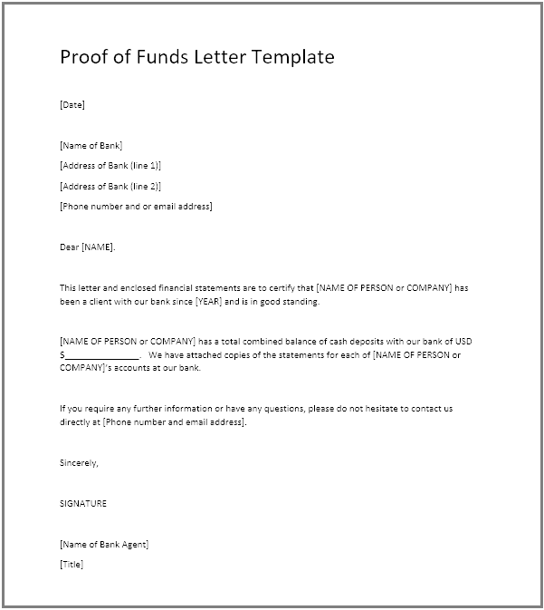 Sample Proof of Funds Letter Template Sample Proof of Funds Letter Template