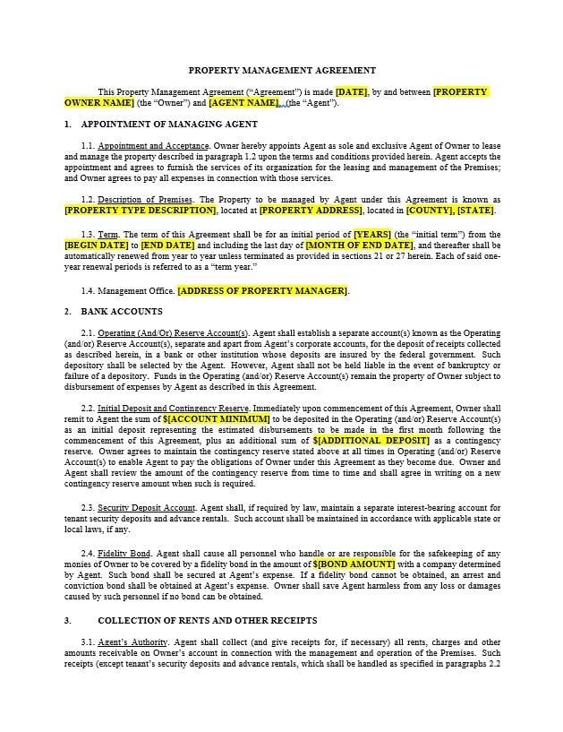 Sample Property Management Agreement Template Sample Property Management Agreement Template