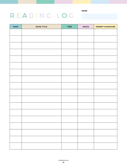 Sample Reading Log Template Sample Reading Log Template