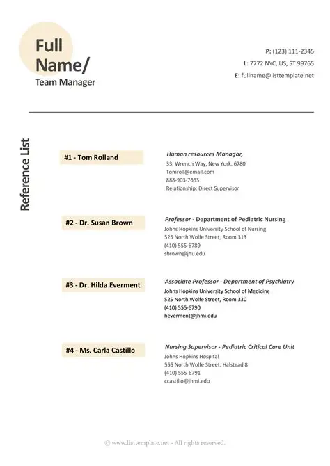 Sample Reference List Template Sample Reference List Template