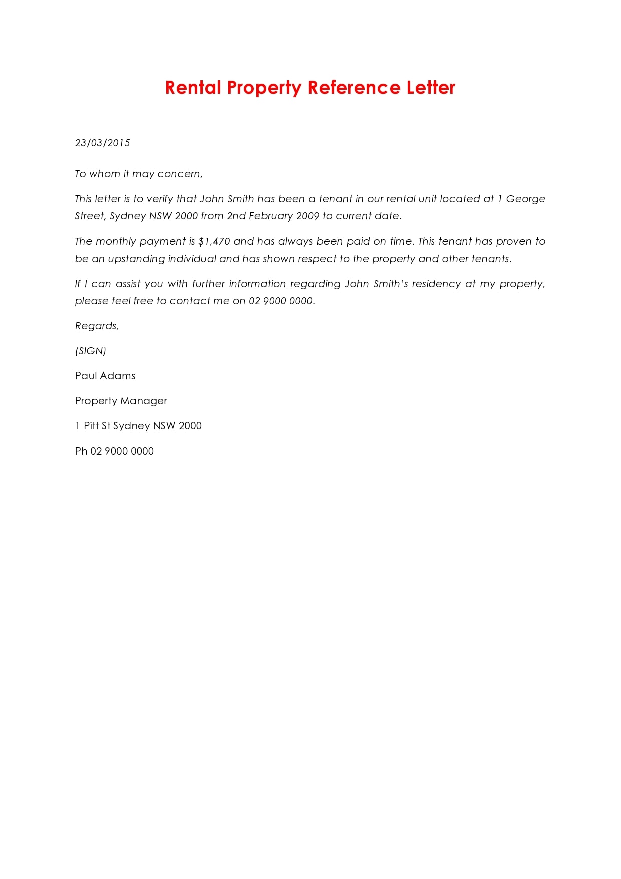 Sample Rental Reference Letter Template Sample Rental Reference Letter Template