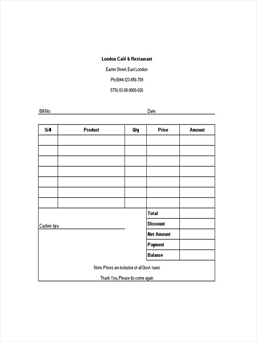 Sample Restaurant Receipt Template Sample Restaurant Receipt Template