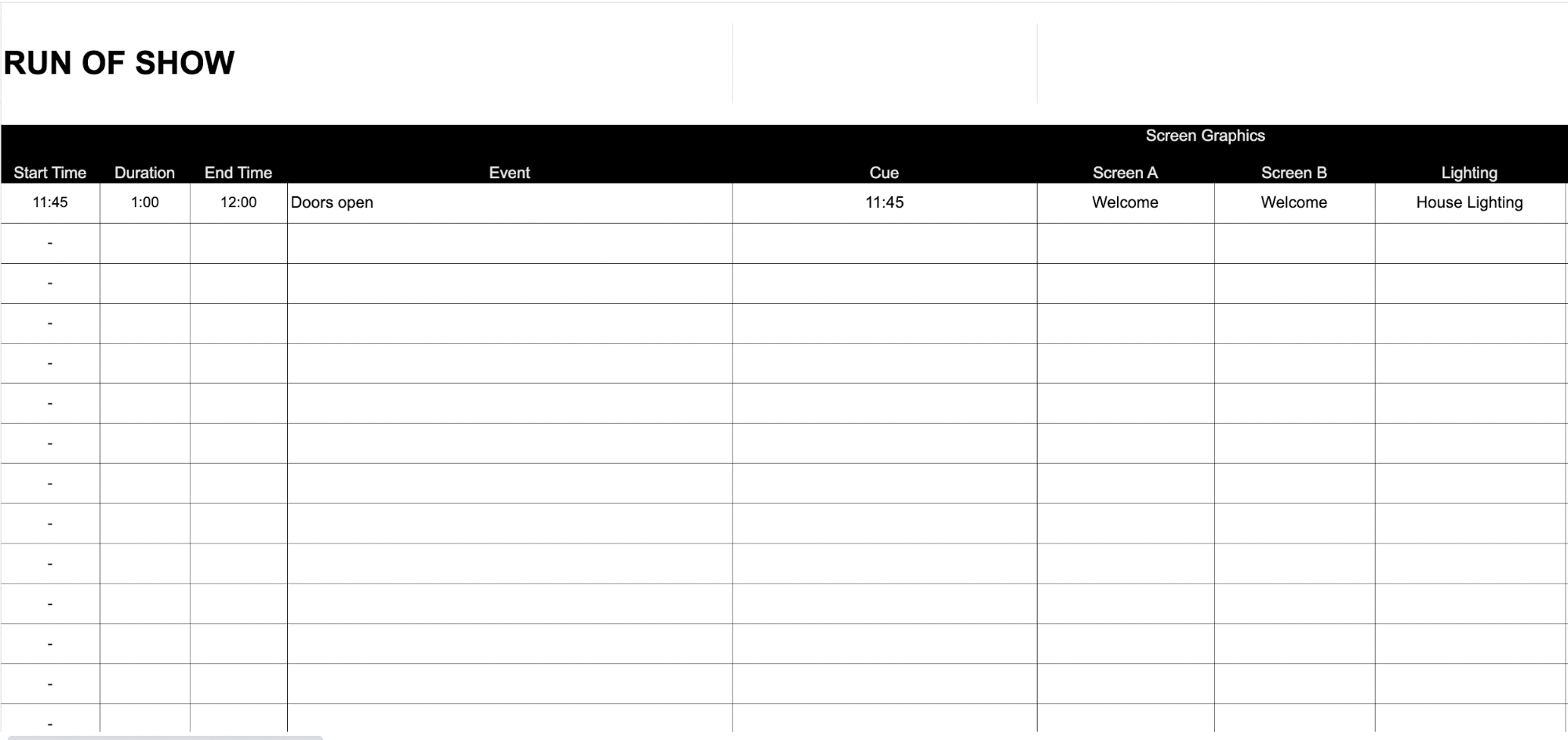 Sample Run of Show Template Sample Run of Show Template