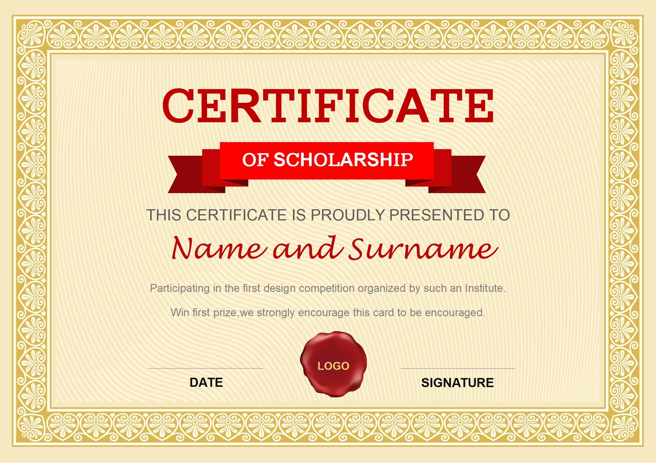 Sample Scholarship Certificate Template Sample Scholarship Certificate Template