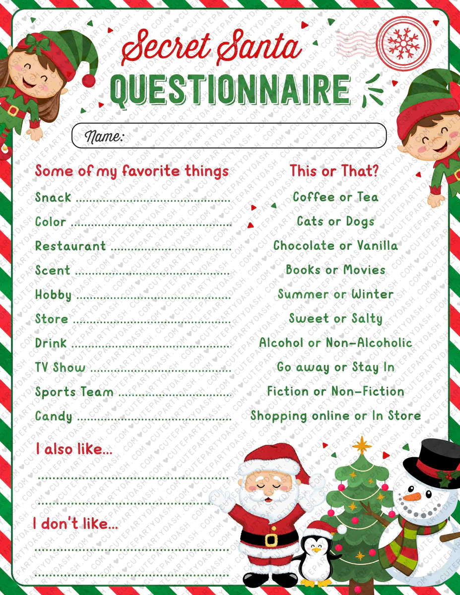 Sample Secret Santa Questionnaire Form Sample Secret Santa Questionnaire Form