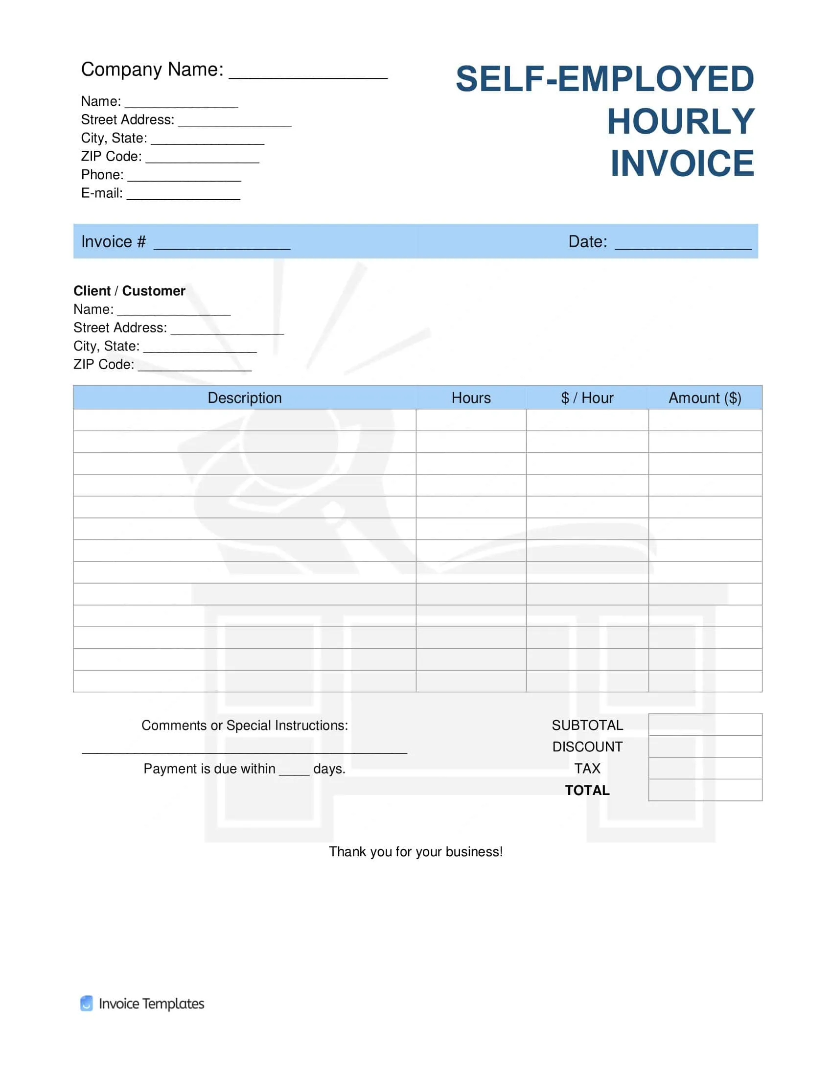 Sample Self-employed Invoice Template Sample Self-employed Invoice Template