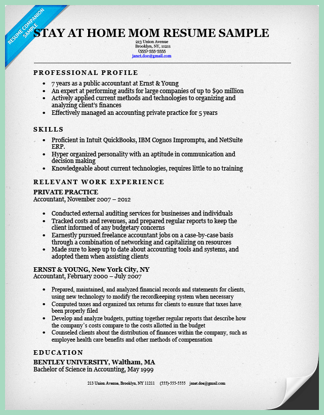 Sample Stay-At-Home Mom Resume Template Sample Stay-At-Home Mom Resume Template