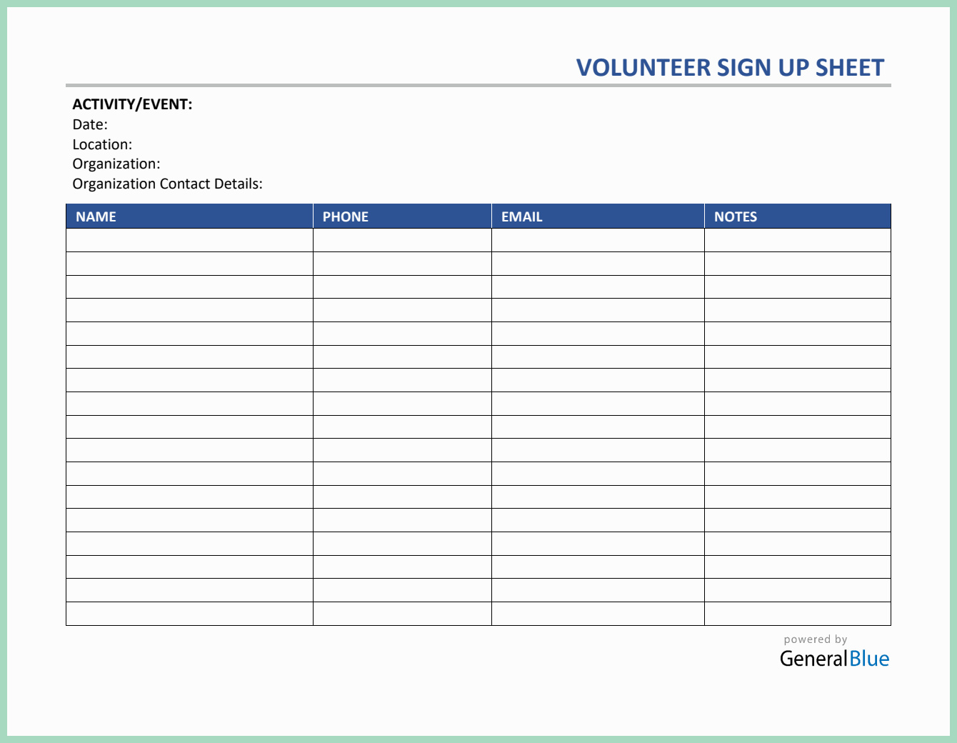 Sample Volunteers Sign-up Sheet Template Sample Volunteers Sign-up Sheet Template