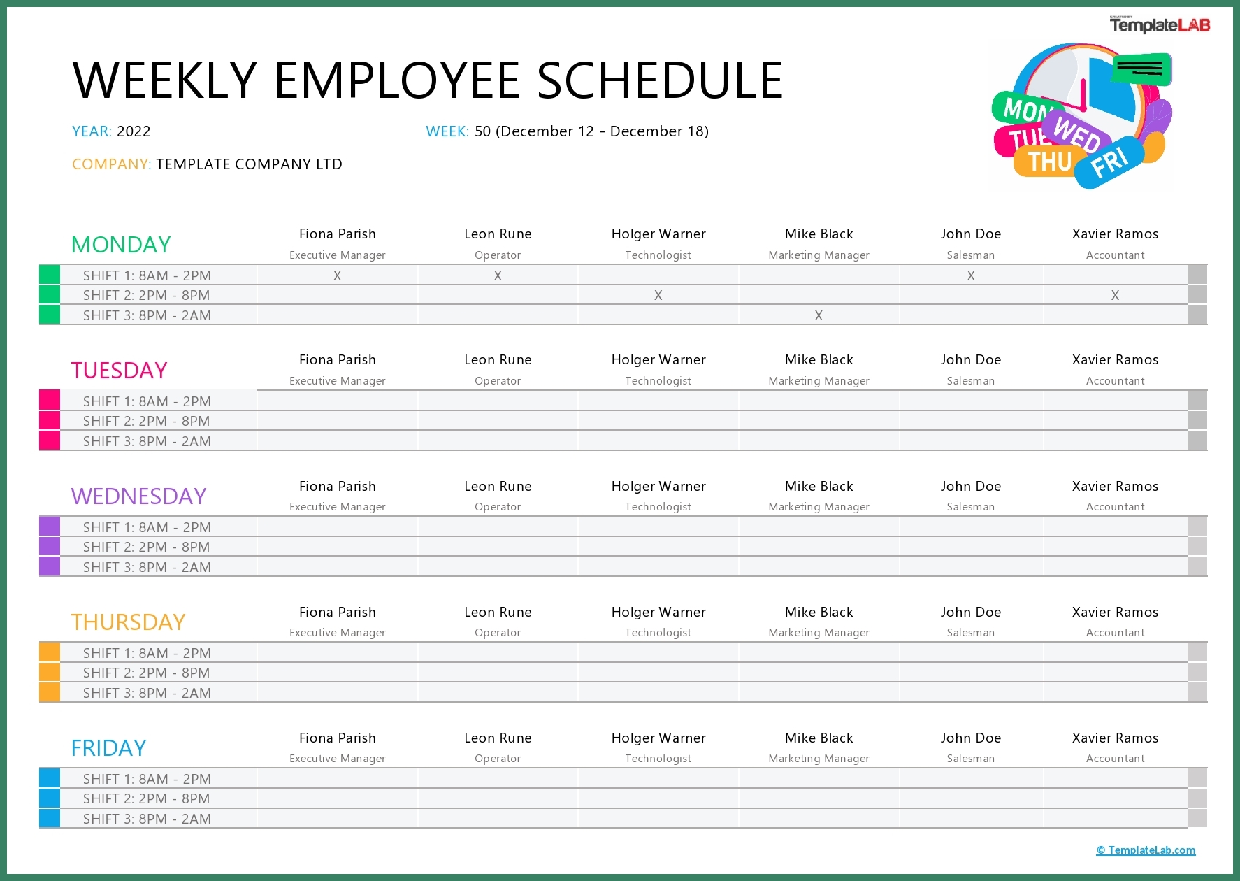 Sample Weekly Staff Schedule Template Sample Weekly Staff Schedule Template