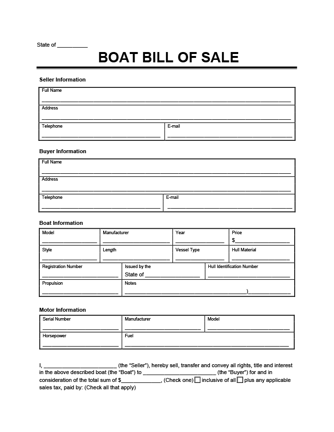 Sample of Bill of Sale Template For Boat Sample of Bill of Sale Template For Boat