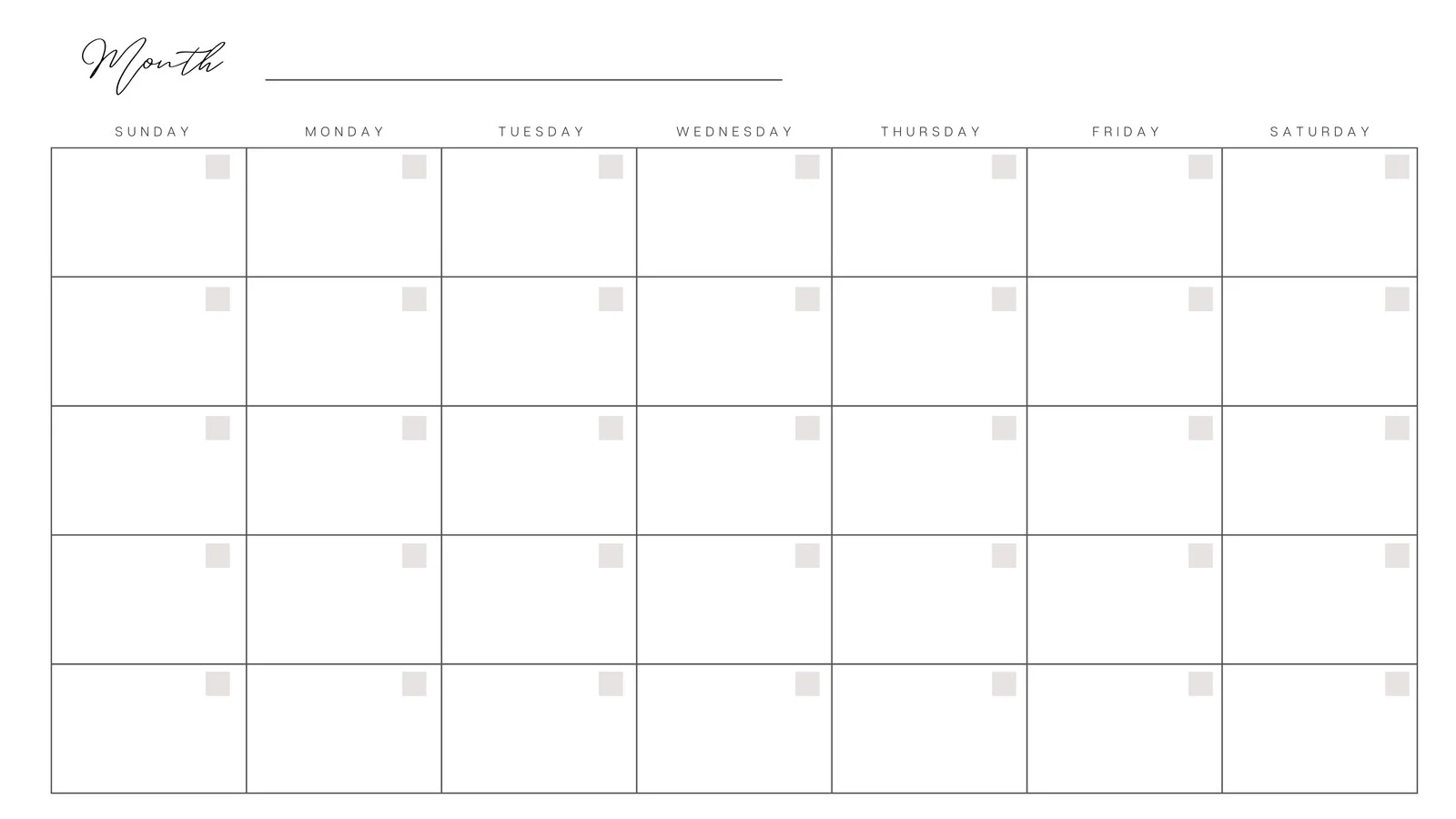 Sample of Blank Monthly Calendar Template