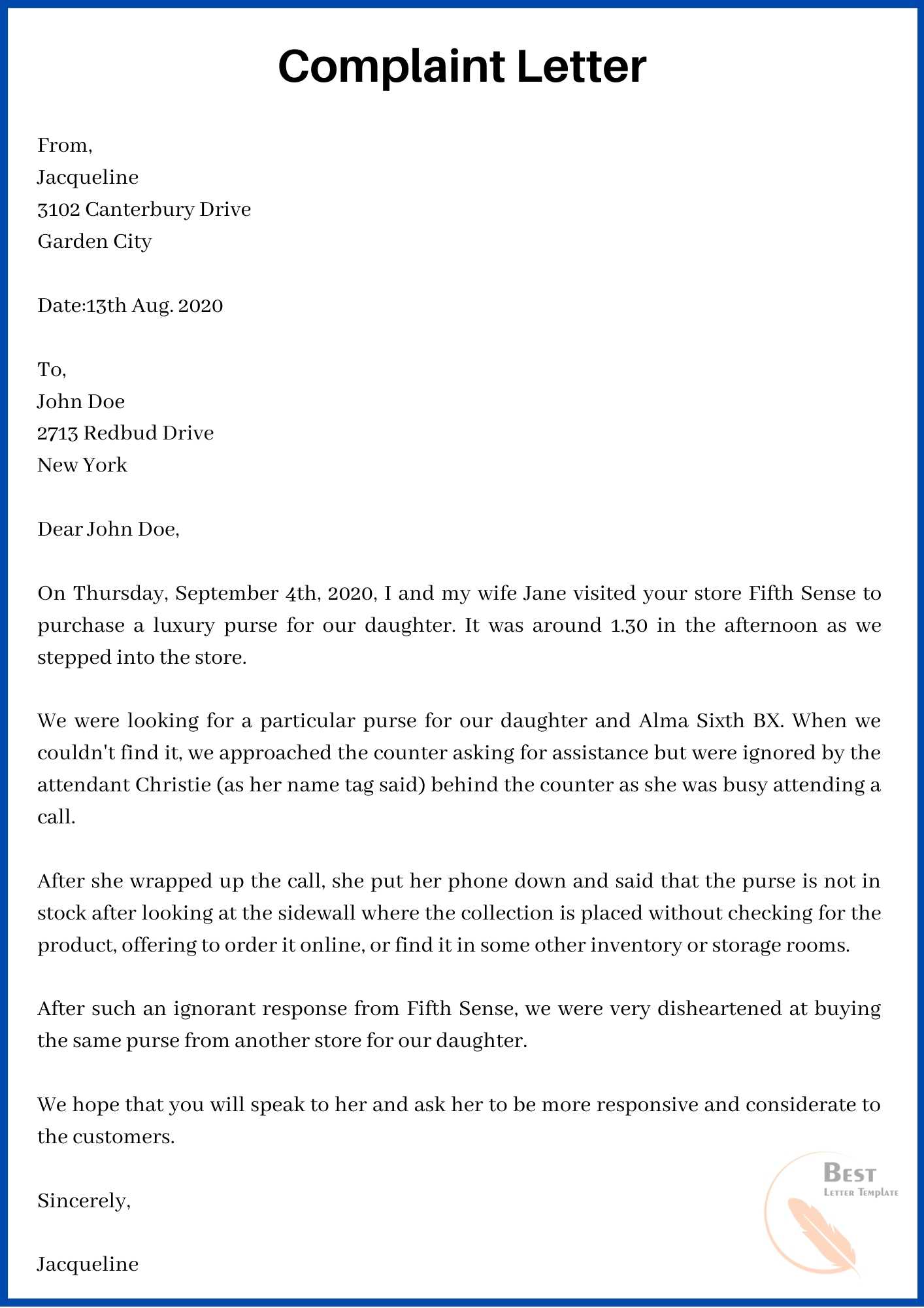 Sample of Letter of Complaint Template Sample of Letter of Complaint Template