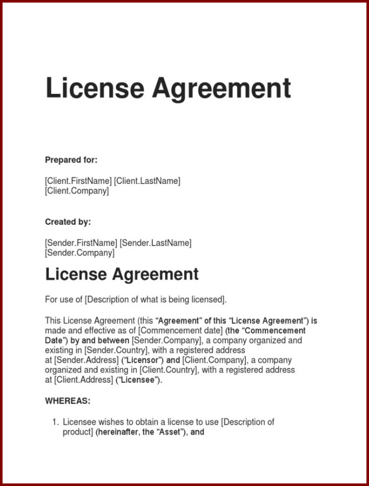 Sample of Licensing Agreement Template