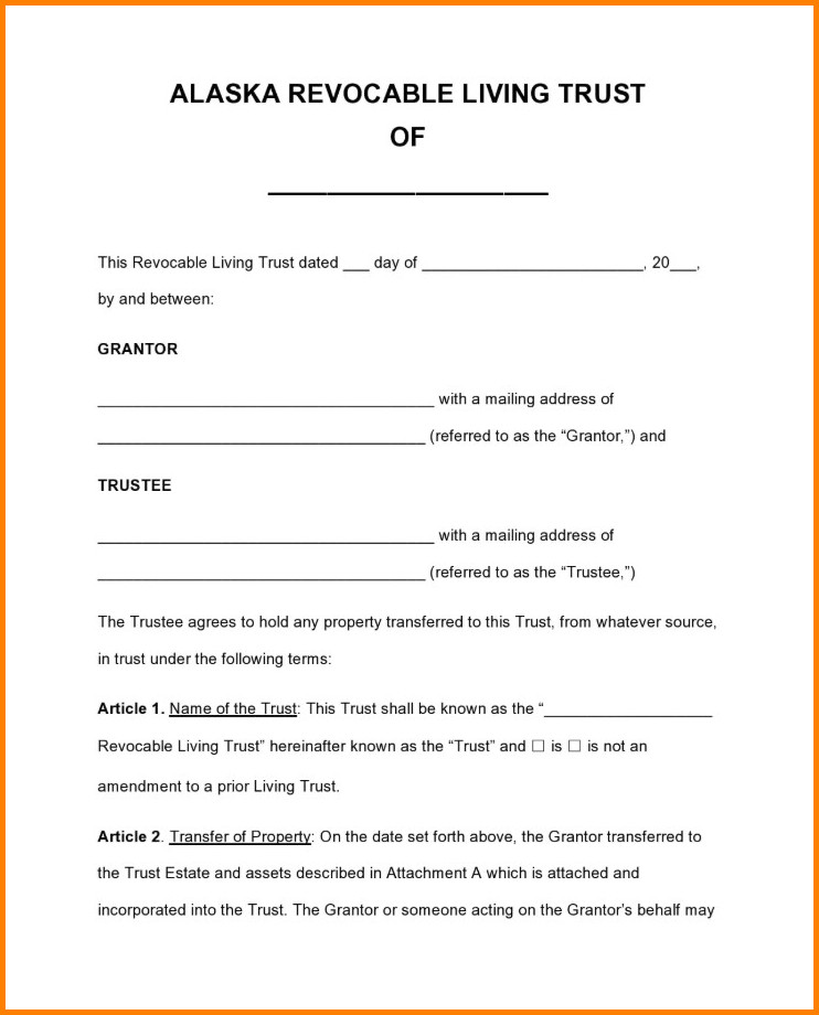 Sample of Living Trust Form Sample of Living Trust Form