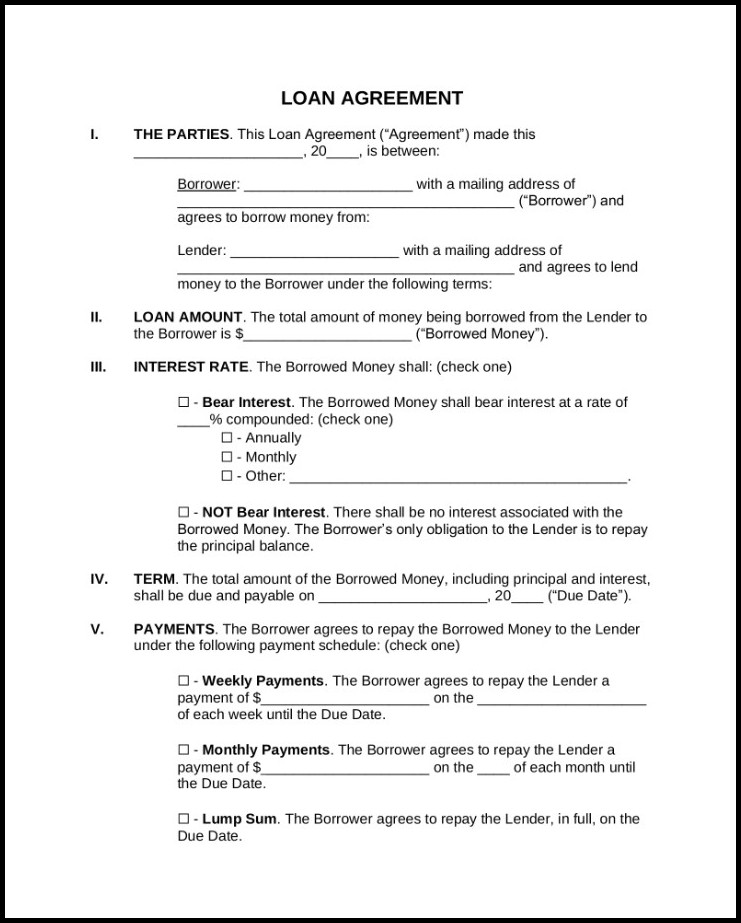 Sample of Loan Contract Agreement Template