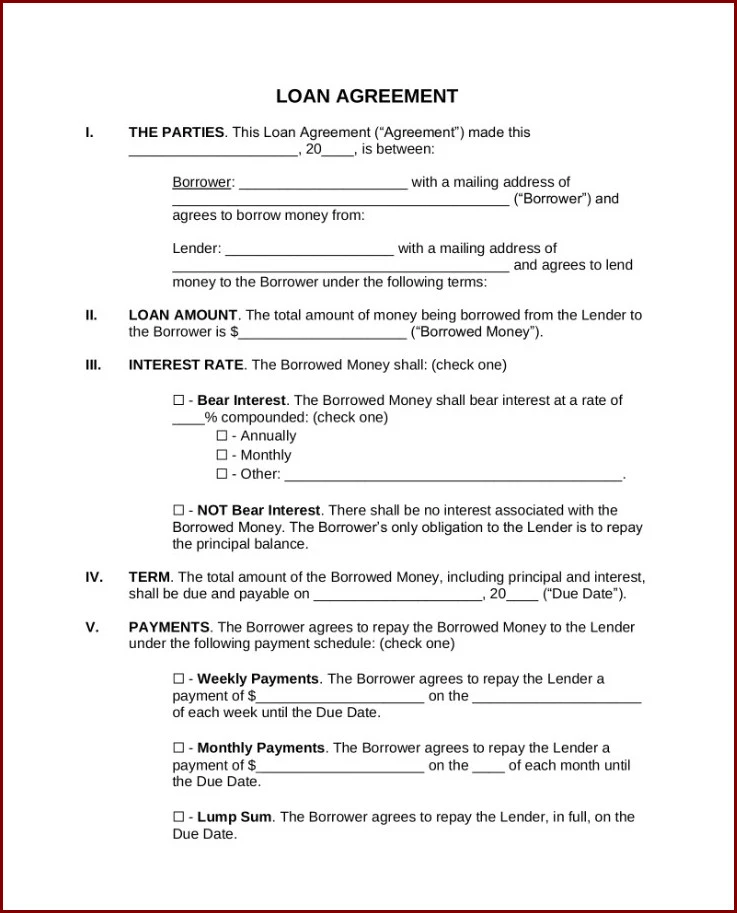 Sample of Loan Contract Between Friends